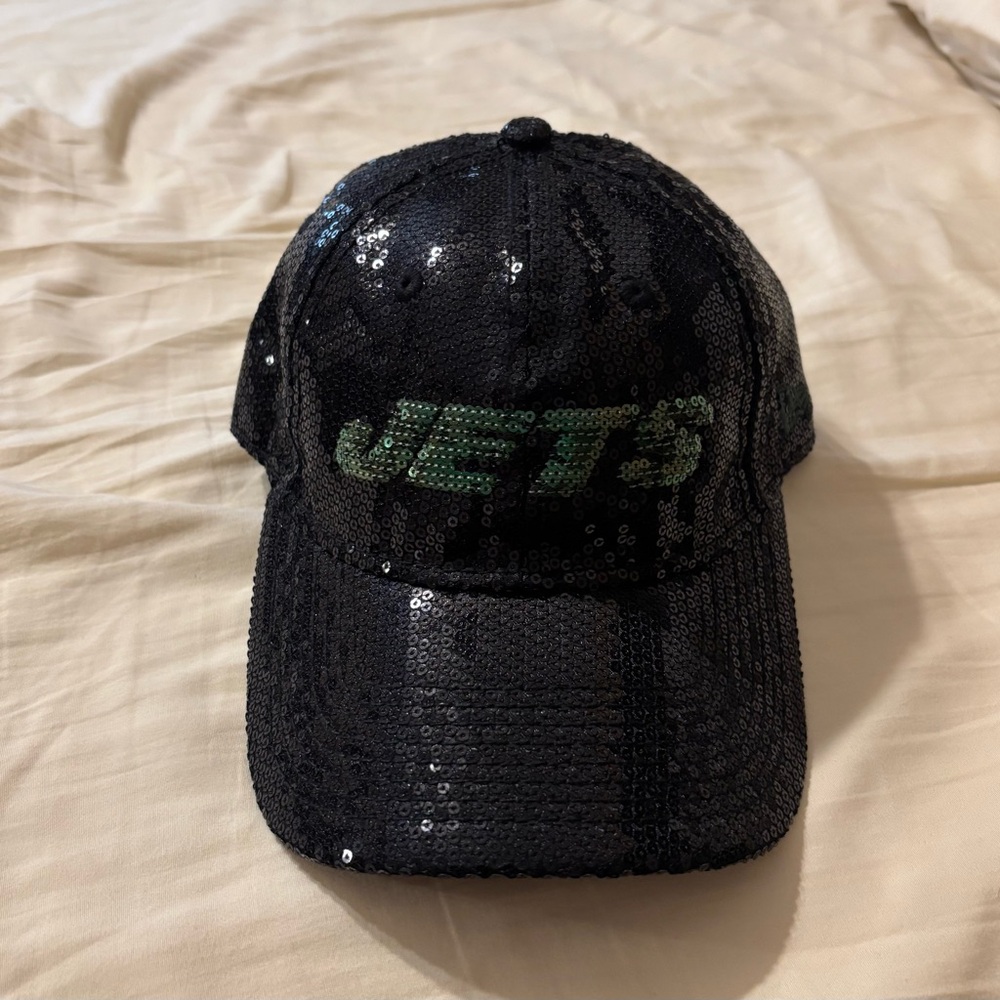 New Era Black Sequin NY Jets Cap with Green Accent